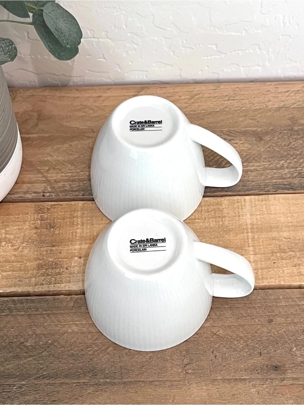 Crate & Barrel White Porcelain Ribbed Mugs - Set of 2